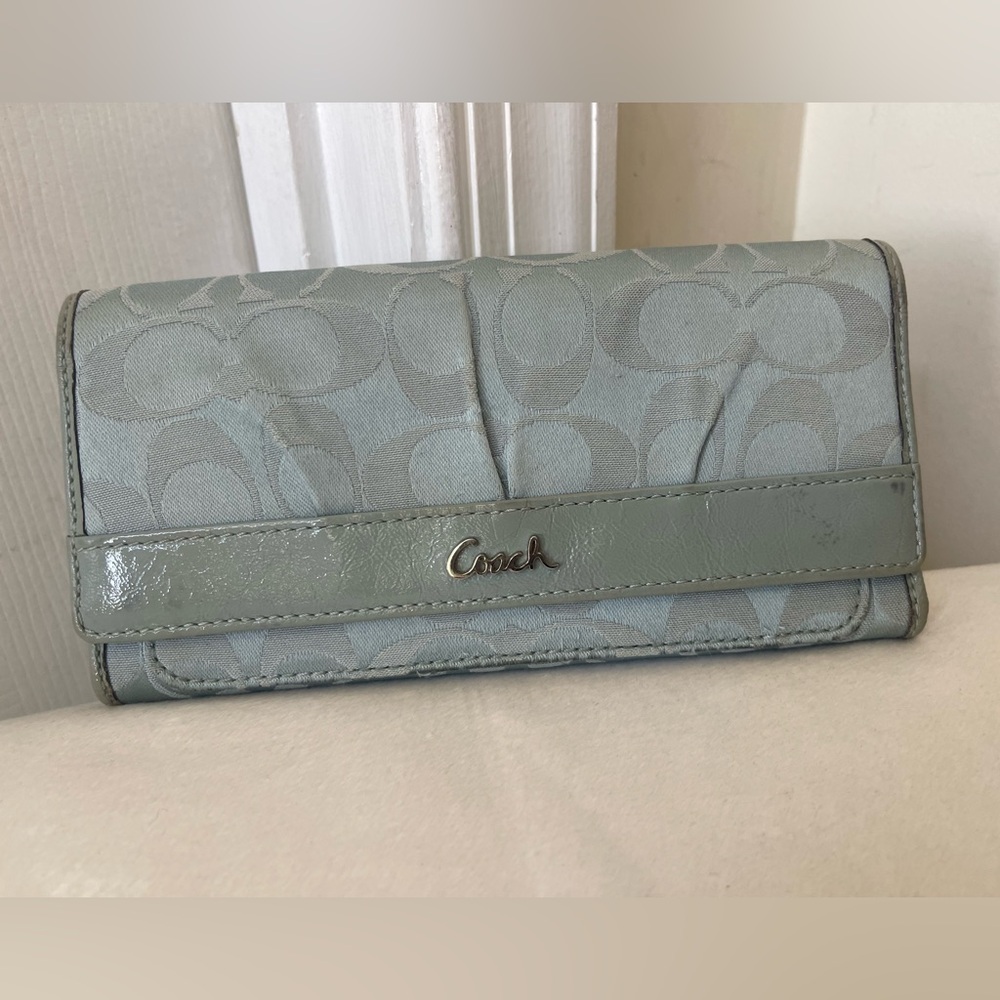Coach Light Blue Signature Trifold Wallet